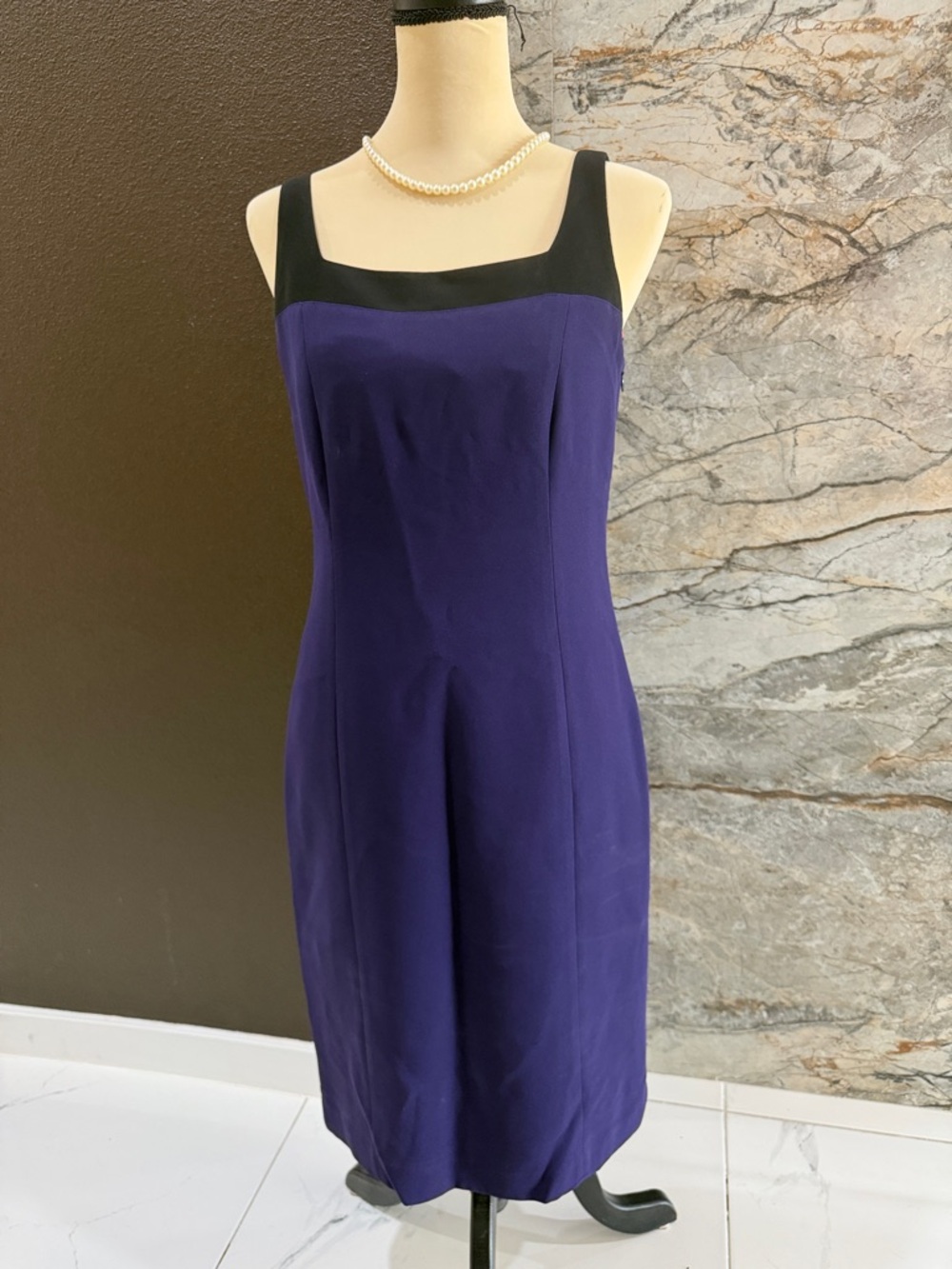 Casual Corner Purple Midi Dress with Black Trim